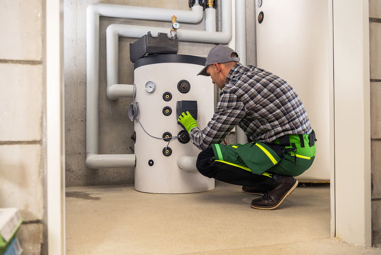 hvac technician finishing installation of gas heat